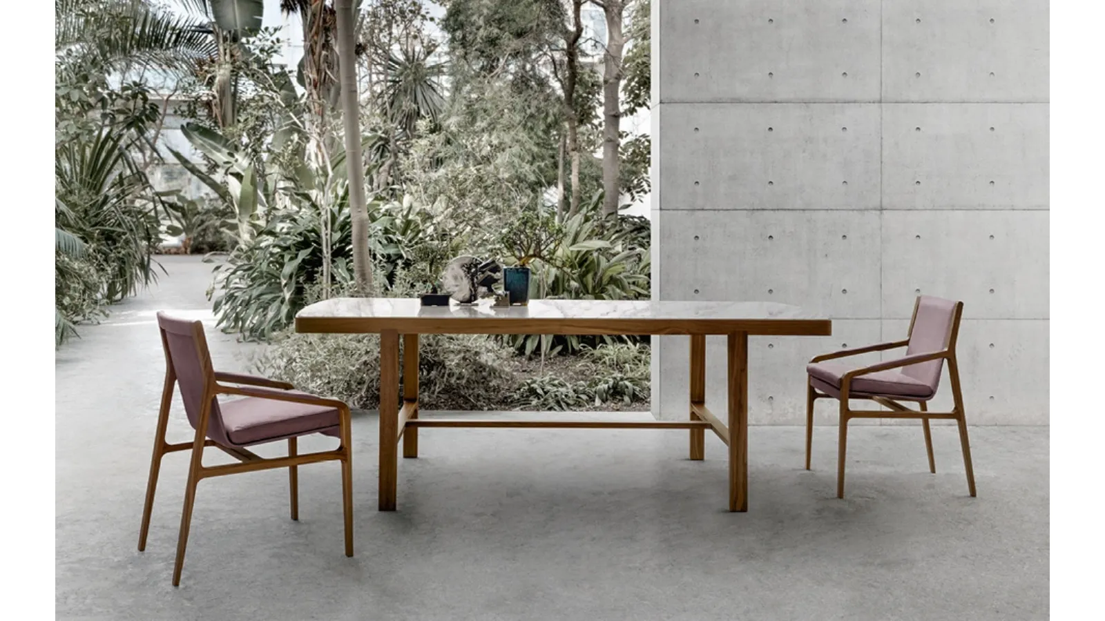 Convivio Table with marble top and solid wood structure by Alivar