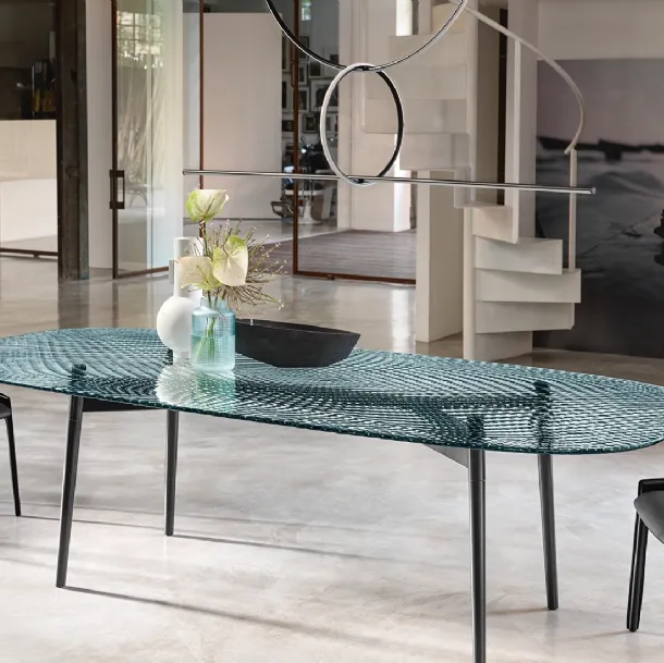 Coral Beach Table with tempered glass top and metal base by Fiam