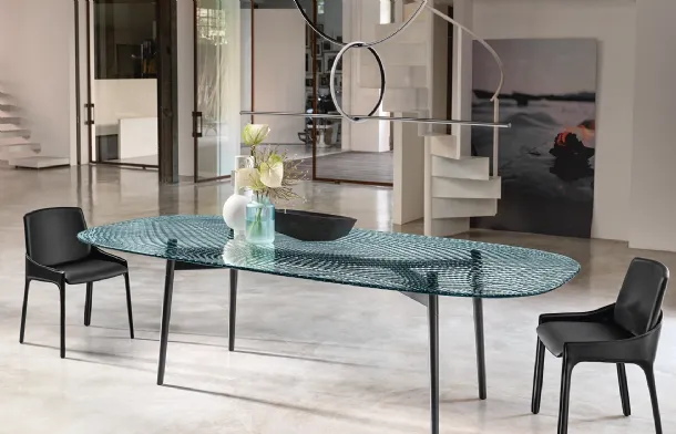 Coral Beach Table with tempered glass top and metal base by Fiam