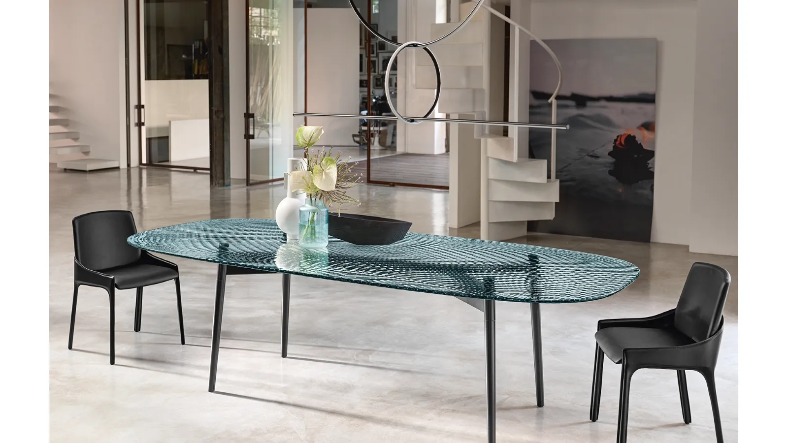 Coral Beach Table with tempered glass top and metal base by Fiam