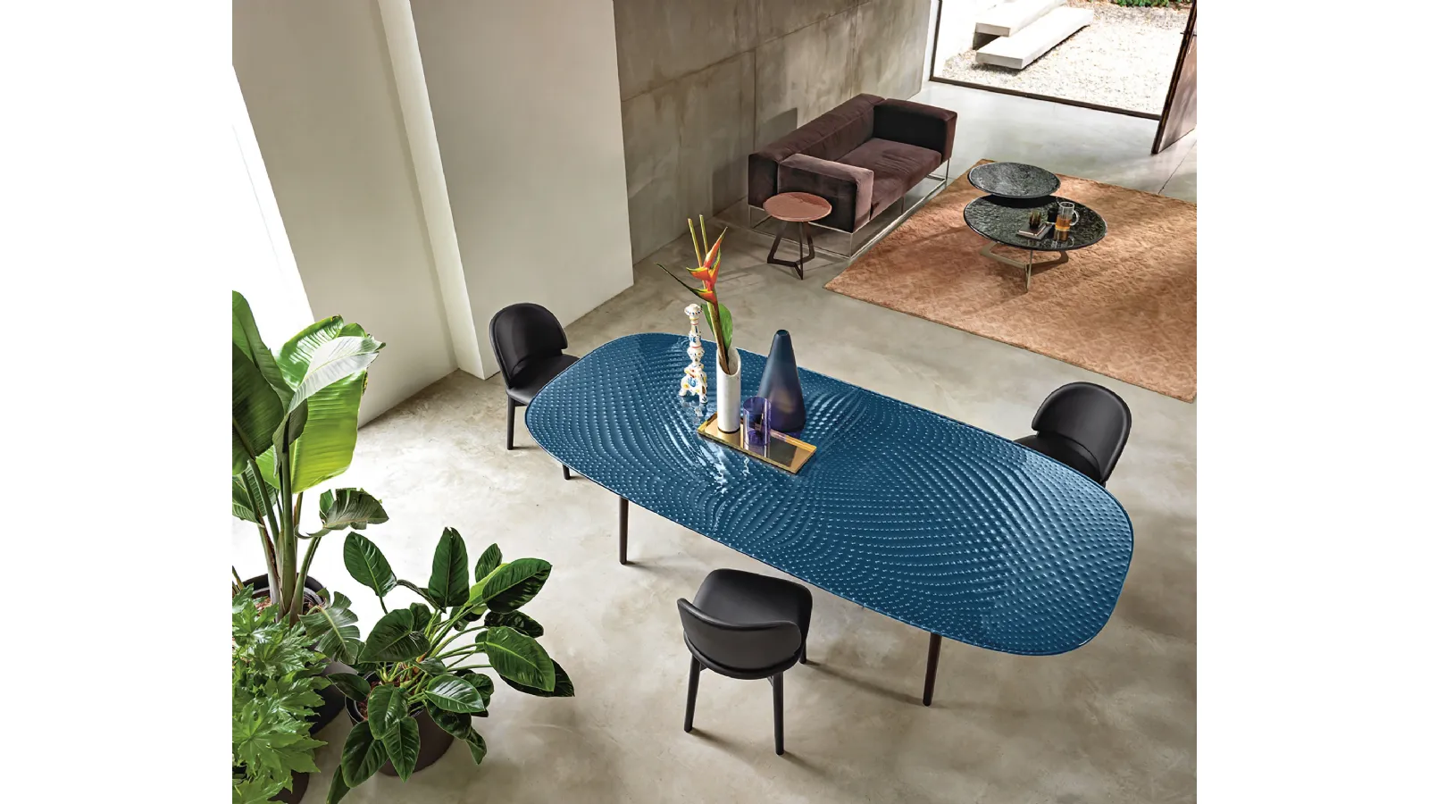 Coral Beach Table with tempered glass top and metal base by Fiam
