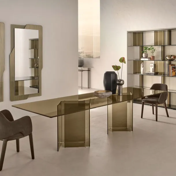 Corner Table with Glass Top and Curved Glass Bases by Fiam