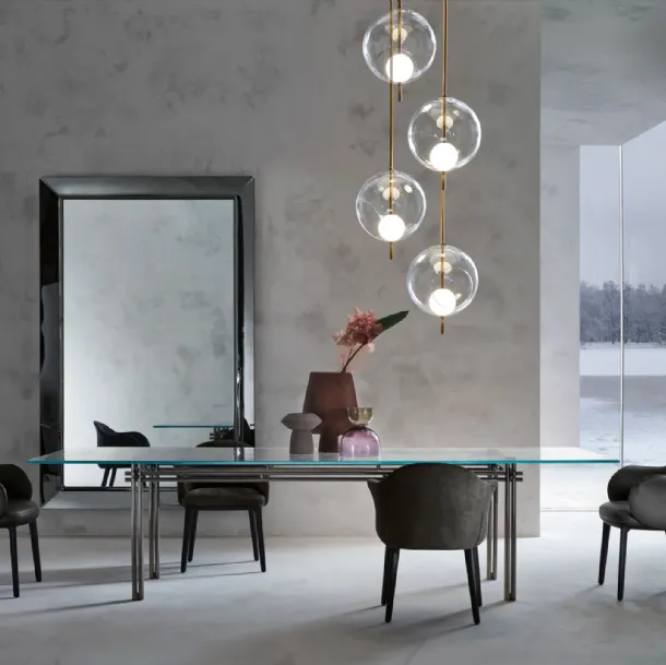 Cristaline Table with transparent glass top and metal base by Fiam
