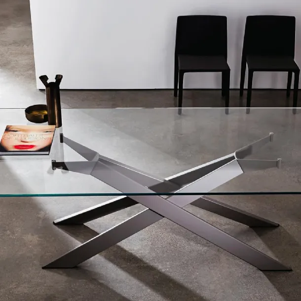 Cross Table with glass top and lacquered metal base by Sovet