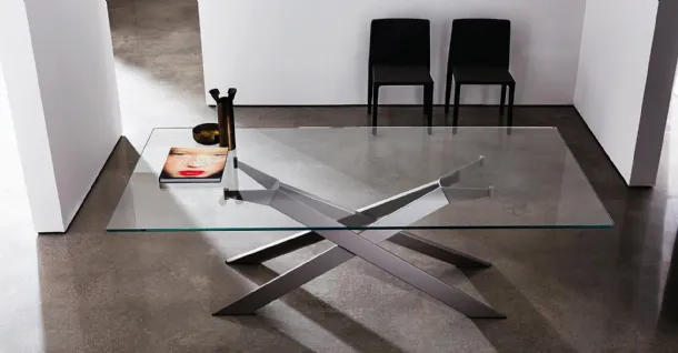 Cross Table with glass top and lacquered metal base by Sovet
