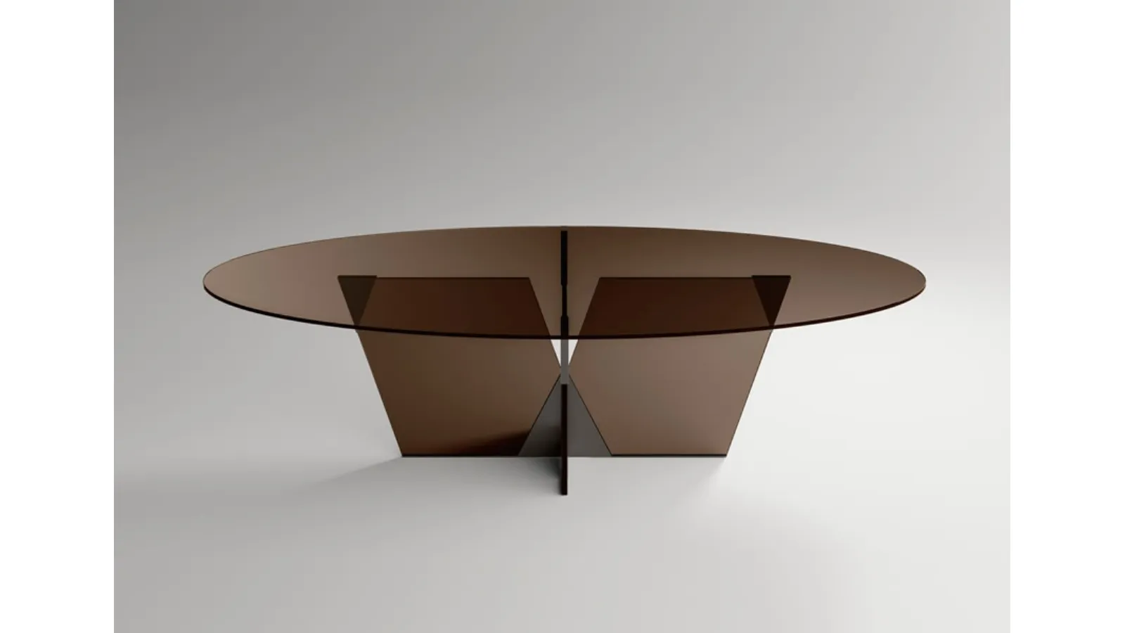 Round glass table with a pyramidal joint of the metal base Crossover by Tonelli