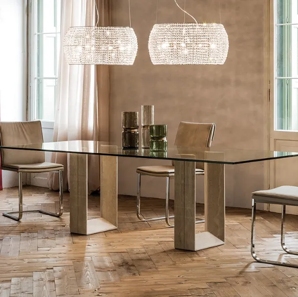 Table with marble base and Diapason crystal top by Cattelan Italia