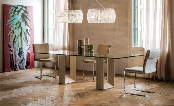 Table with marble base and Diapason crystal top by Cattelan Italia