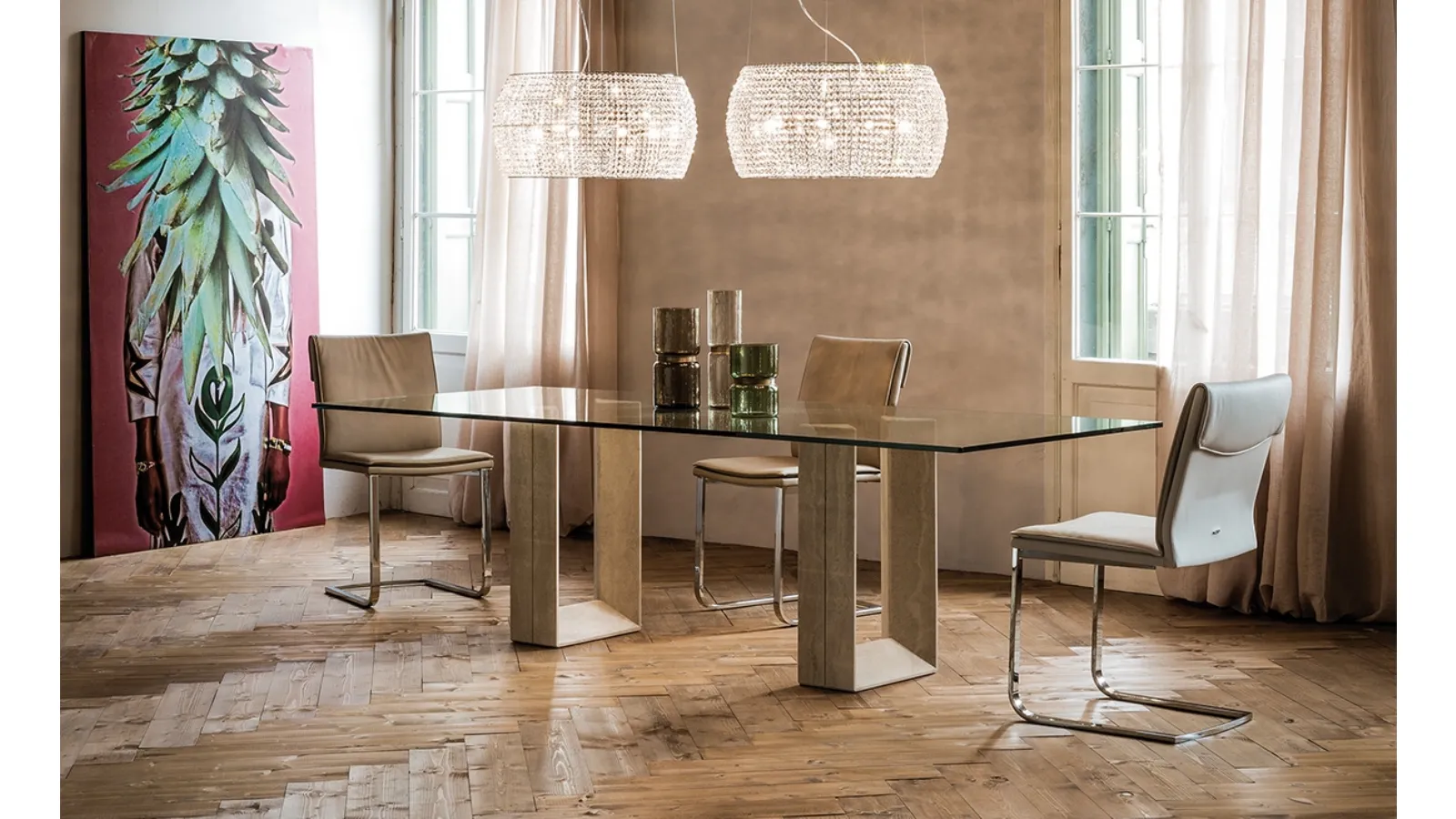 Table with marble base and Diapason crystal top by Cattelan Italia