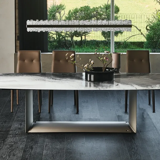 Table with steel base and glass top featuring Dragon Crystalart print by Cattelan Italia