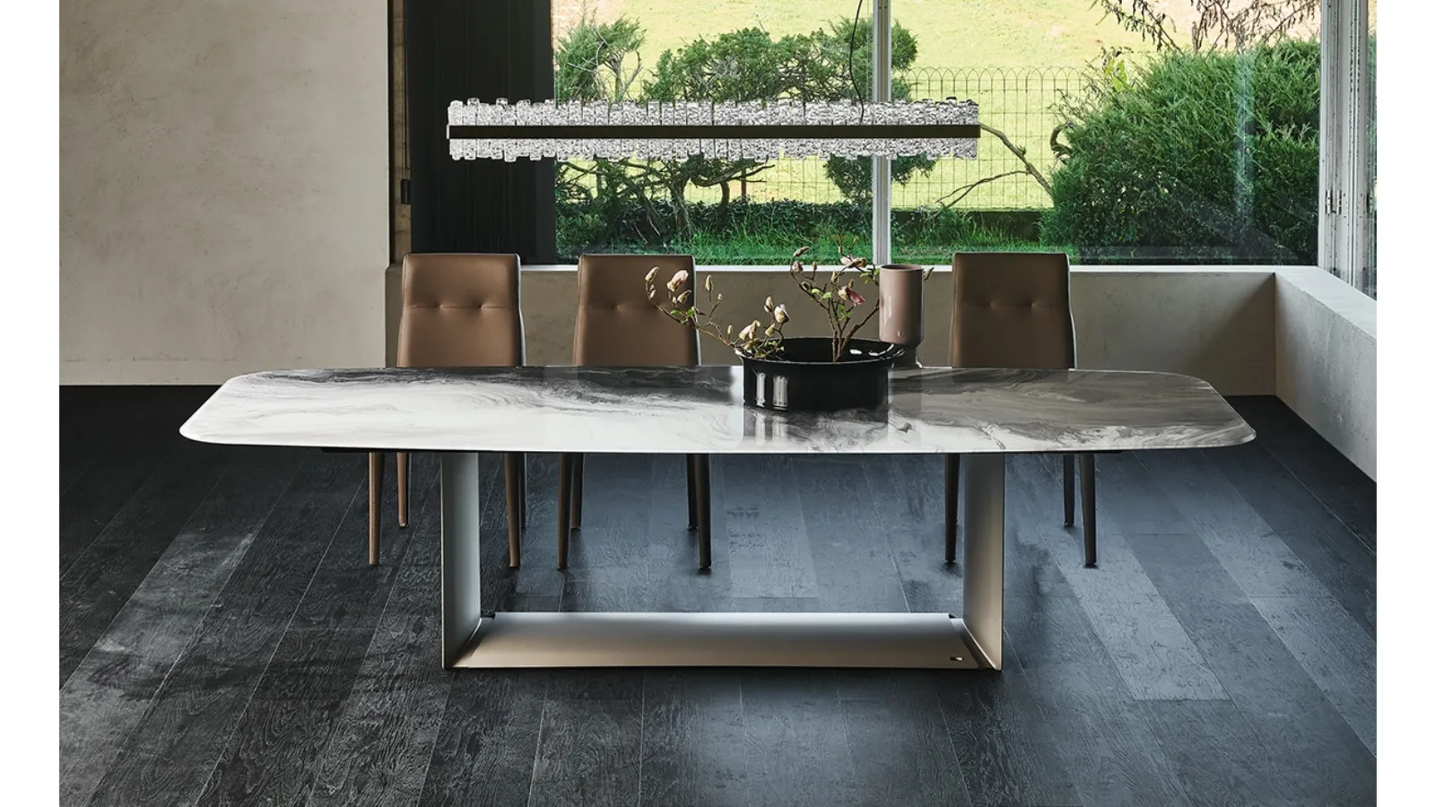 Table with steel base and glass top featuring Dragon Crystalart print by Cattelan Italia