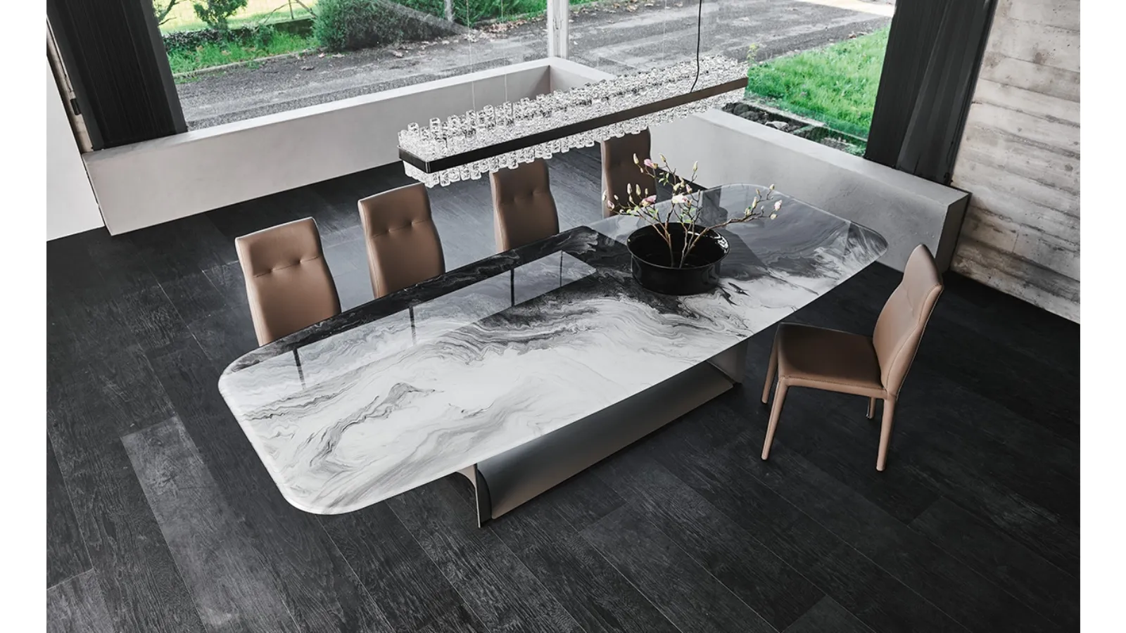 Table with steel base and glass top featuring Dragon Crystalart print by Cattelan Italia