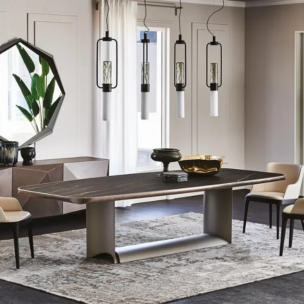 Table with ceramic top with rounded lower profile Dragon Keramik Premium by Cattelan Italia