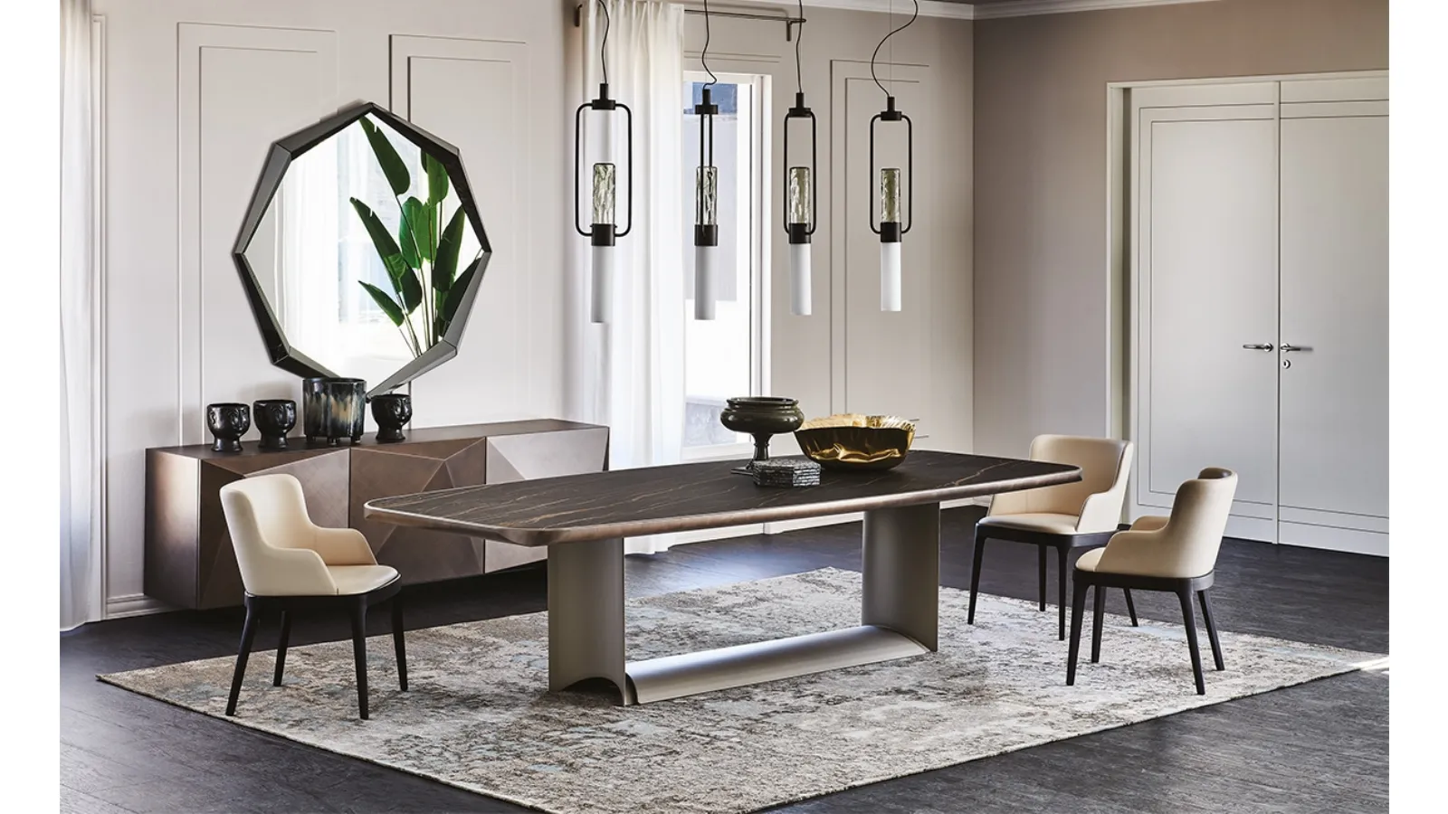 Table with ceramic top with rounded lower profile Dragon Keramik Premium by Cattelan Italia
