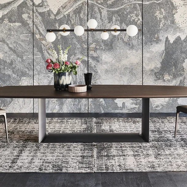Table with steel base and wooden top with rounded corners Dragon Wood by Cattelan Italia