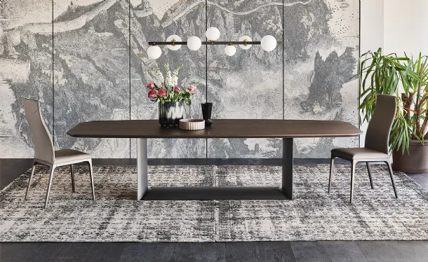 Table with steel base and wooden top with rounded corners Dragon Wood by Cattelan Italia