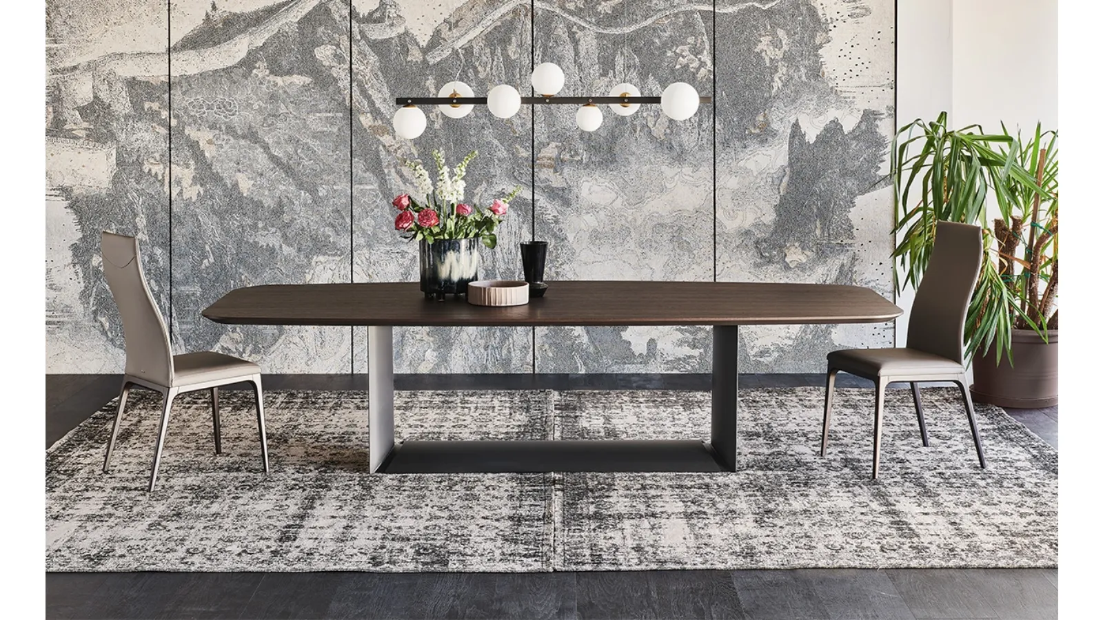 Table with steel base and wooden top with rounded corners Dragon Wood by Cattelan Italia