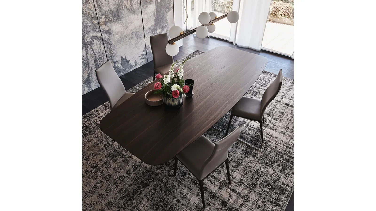 Table with steel base and wooden top with rounded corners Dragon Wood by Cattelan Italia
