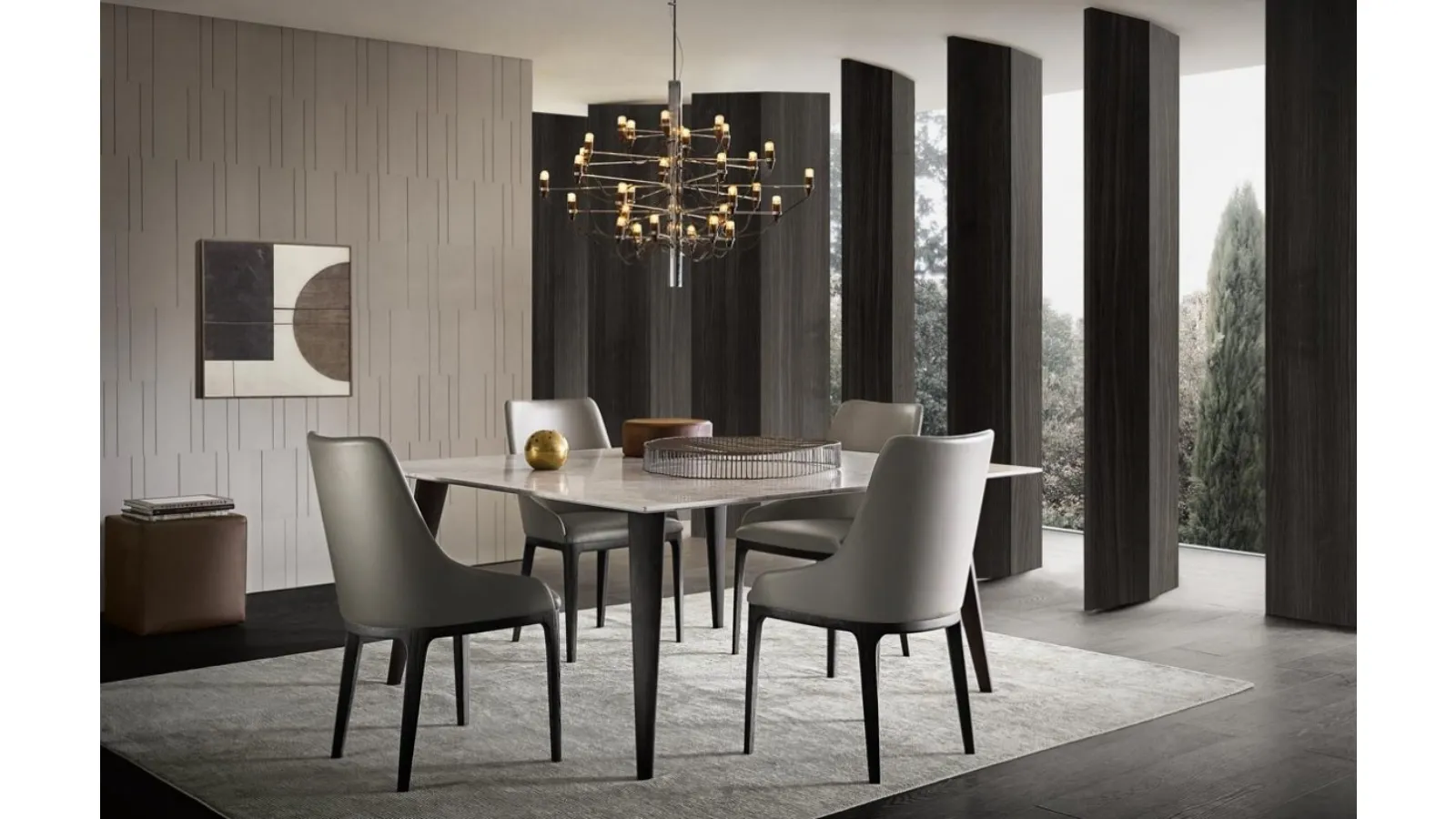 Edward rectangular table with a Bianco marble top and Giellesse wood base