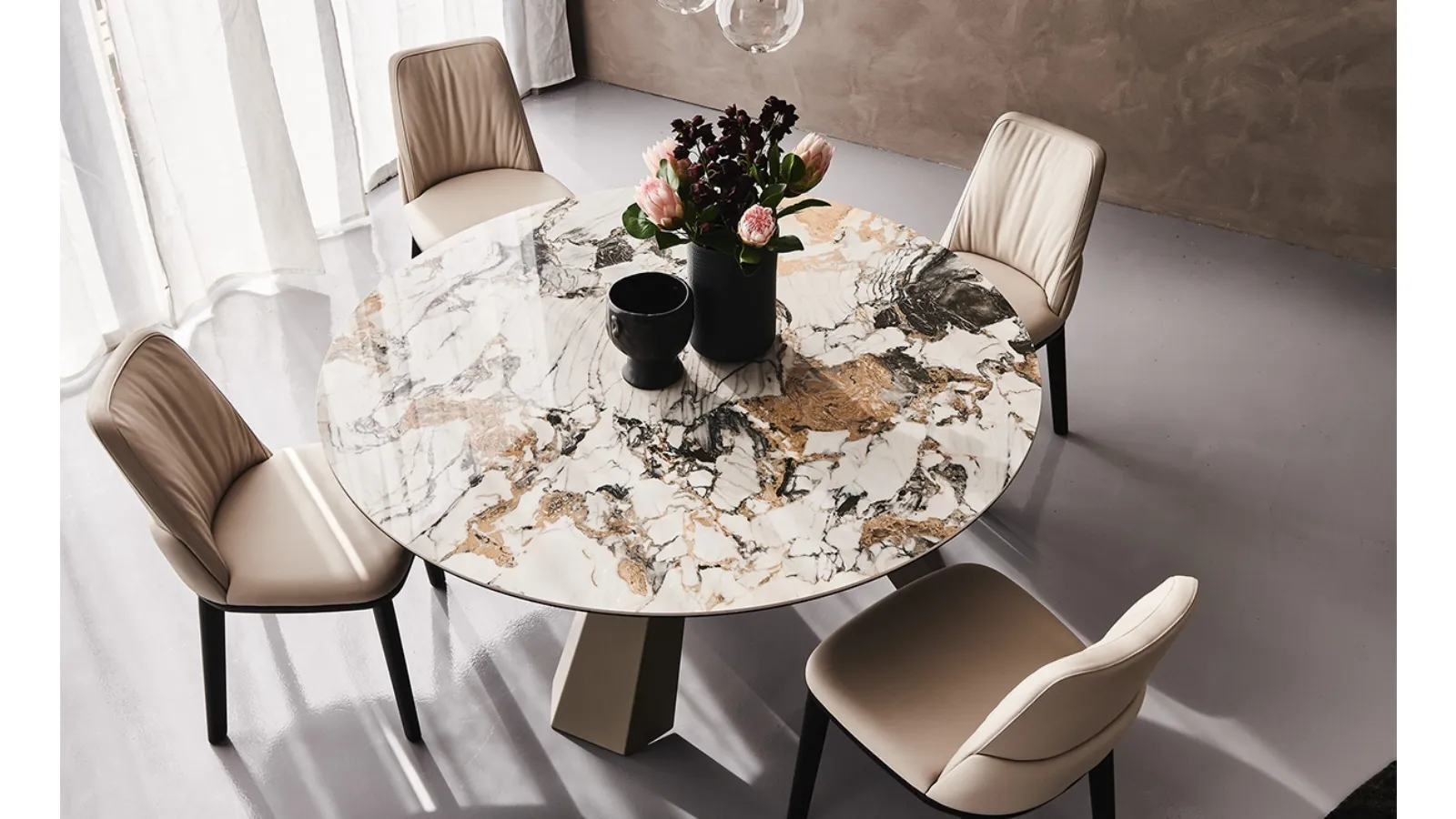 Round table with a 3-legged steel base and Eliot Keramik Round ceramic top by Cattelan Italia