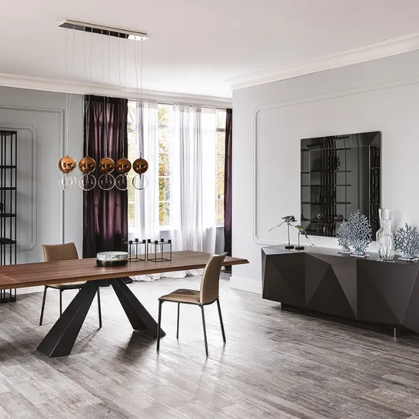 Extendable table in walnut wood and Eliot Wood Drive steel legs by Cattelan Italia