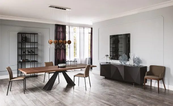 Extendable table in walnut wood and Eliot Wood Drive steel legs by Cattelan Italia