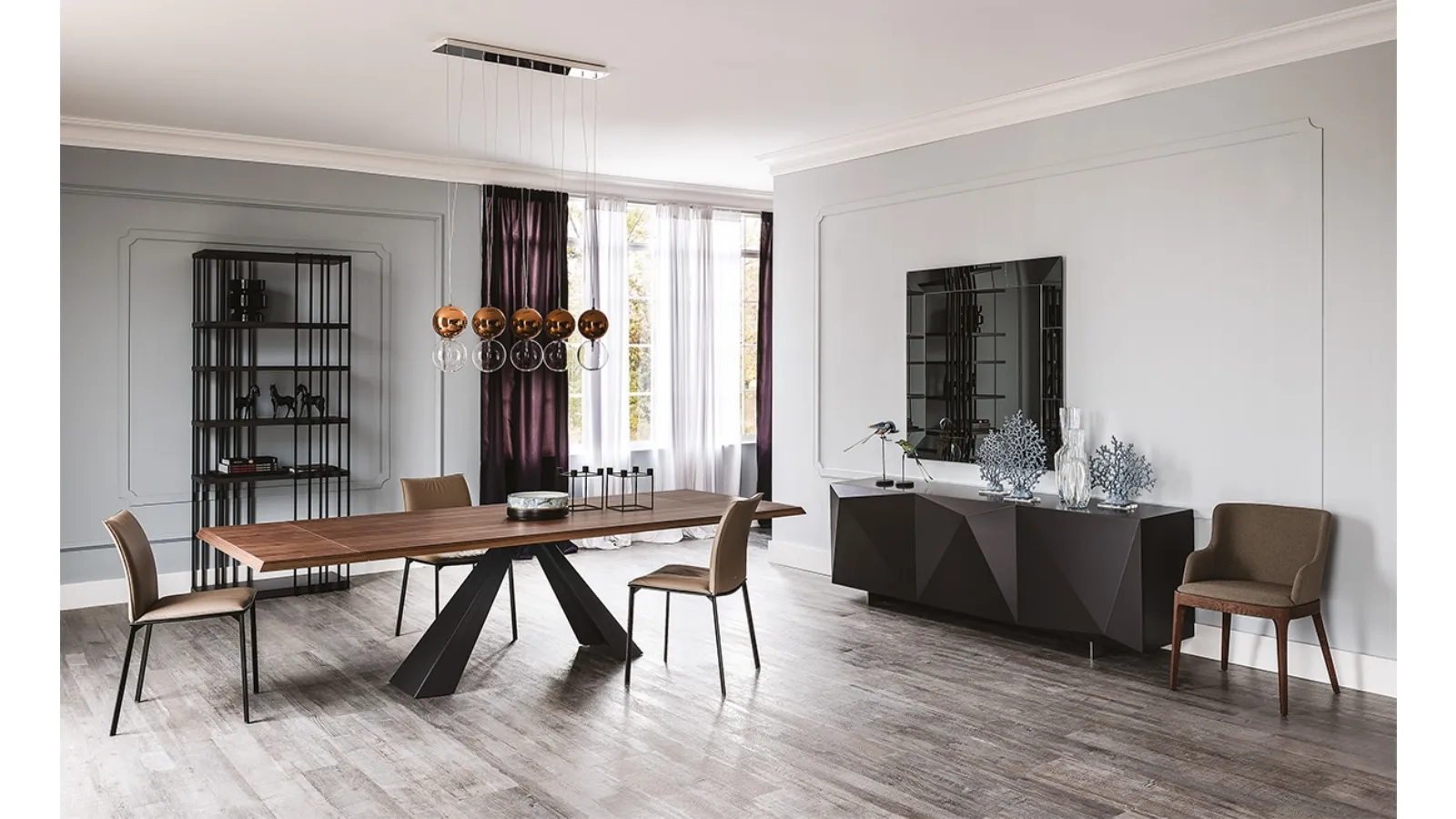 Extendable table in walnut wood and Eliot Wood Drive steel legs by Cattelan Italia