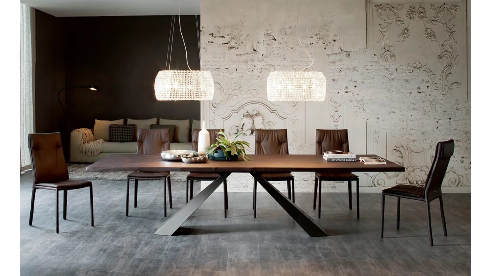 Table with steel legs and Eliot Wood top by Cattelan Italia
