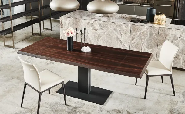 Extendable table with metal base and Elvis Wood Drive wooden top by Cattelan Italia