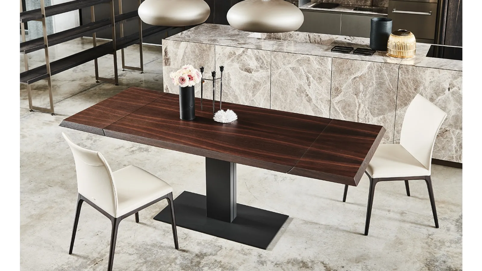 Extendable table with metal base and Elvis Wood Drive wooden top by Cattelan Italia