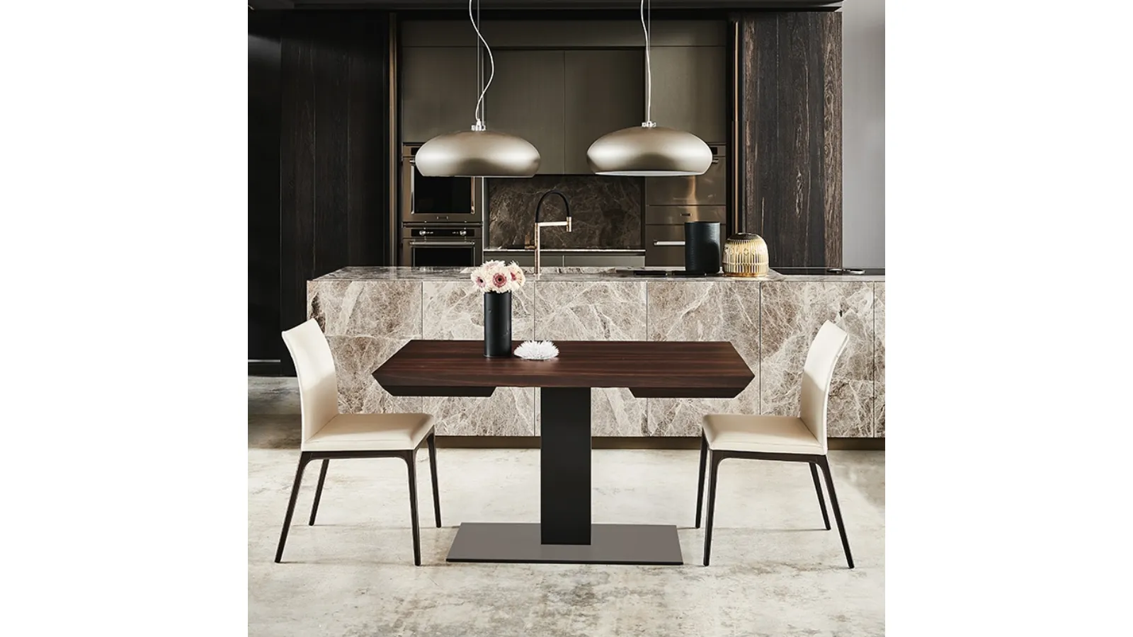 Extendable table with metal base and Elvis Wood Drive wood top by Cattelan Italia