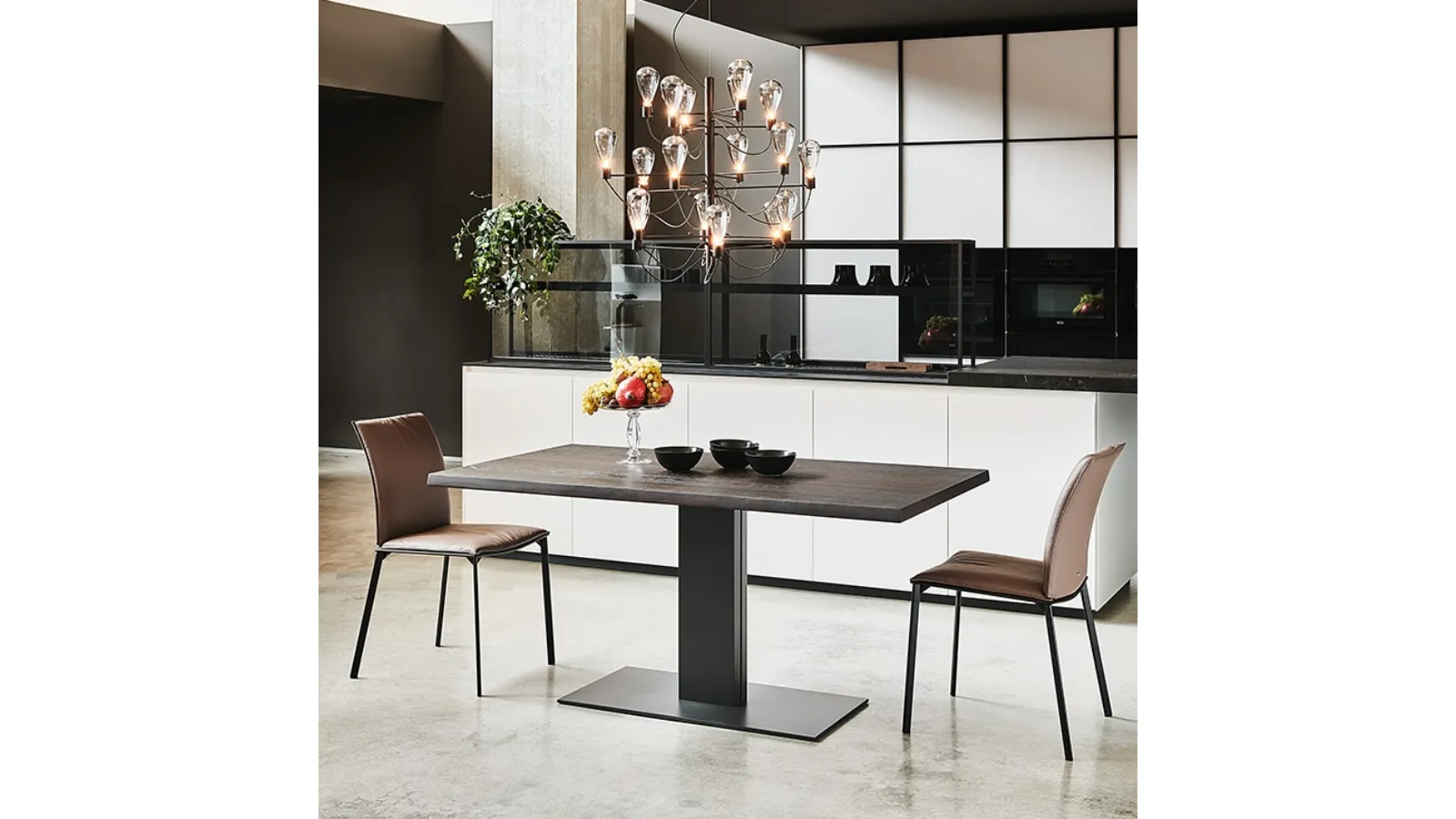 Table with steel base and Elvis Wood walnut wood top by Cattelan Italia