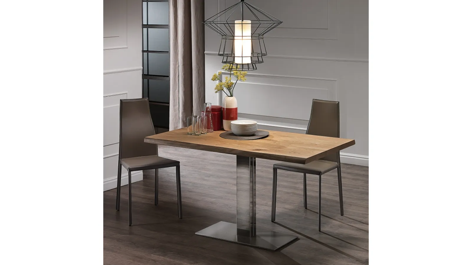 Table with steel base and Elvis Wood walnut wood top by Cattelan Italia