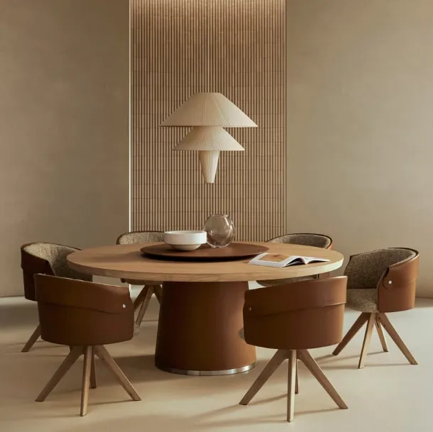 Table with wooden top and leather-covered base Enn by Flexform