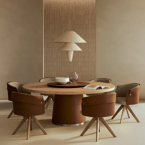 Table with wooden top and leather-covered base Enn by Flexform