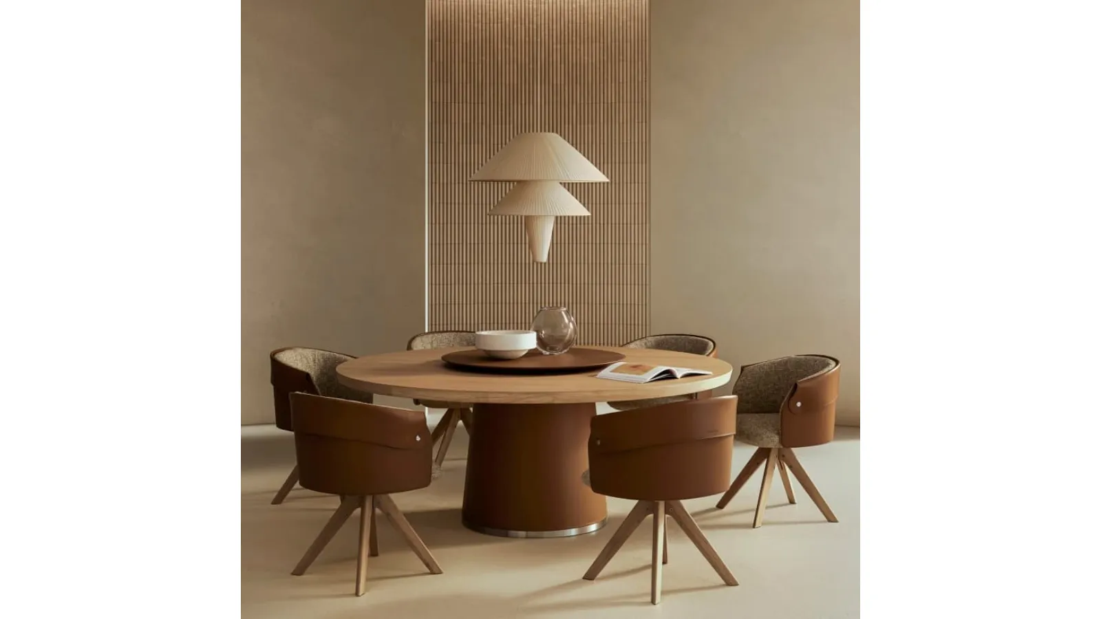 Table with wooden top and leather-covered base Enn by Flexform
