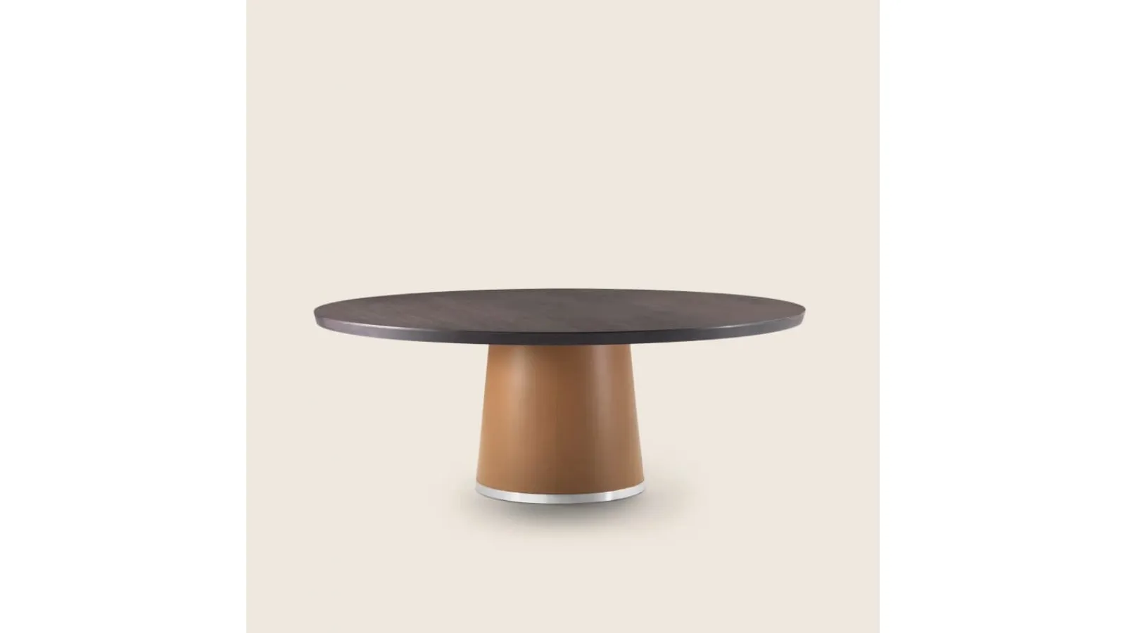 Table with wooden top and leather-clad Enn base by Flexform
