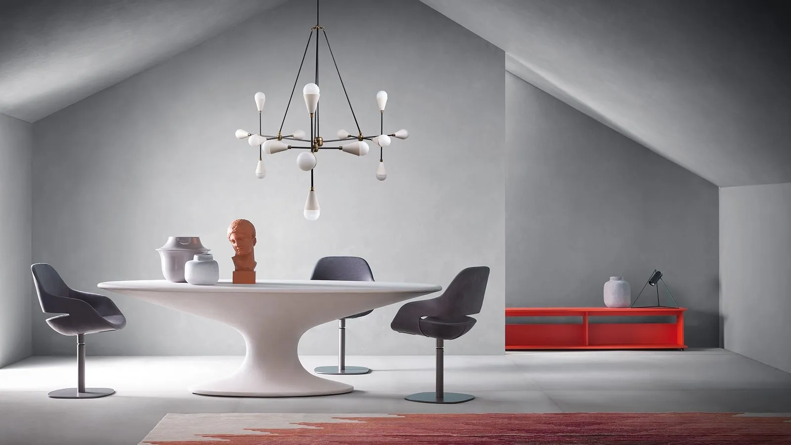 Zanotta Fenice oval design table in cementitious resin