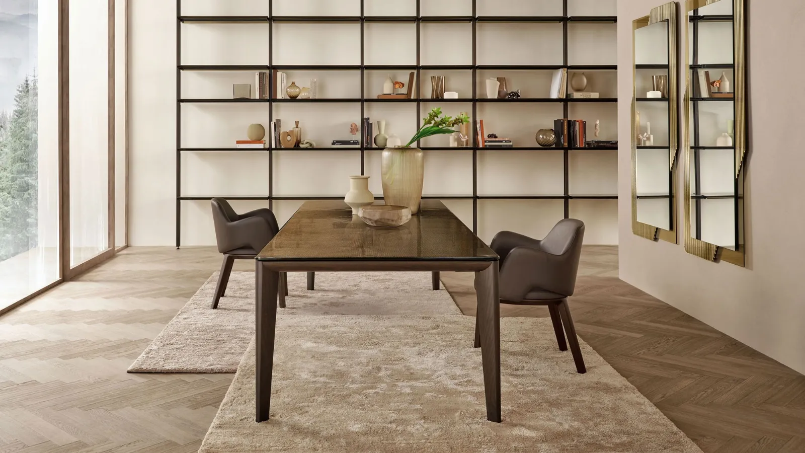 Flaminio glass and solid wood table by Fiam