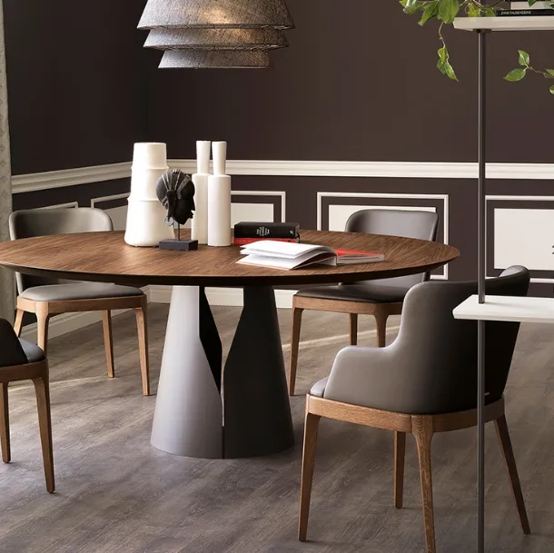 Round table with metal base and wooden top Giano by Cattelan Italia