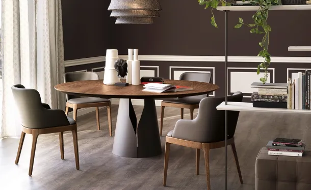 Round table with metal base and wooden top Giano by Cattelan Italia