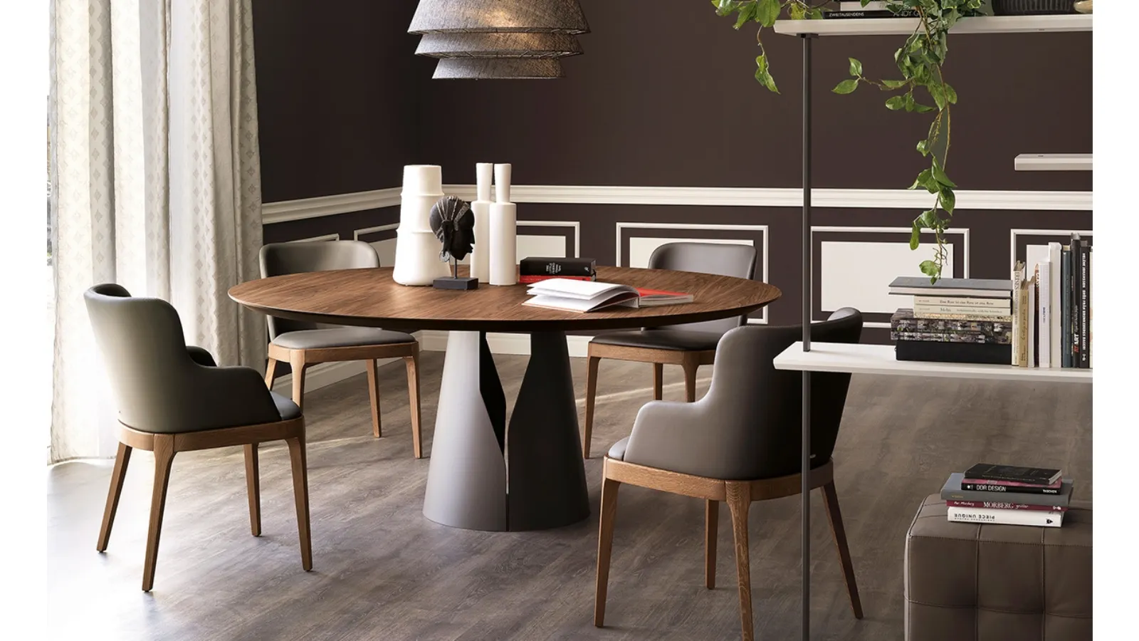 Round table with metal base and wooden top Giano by Cattelan Italia
