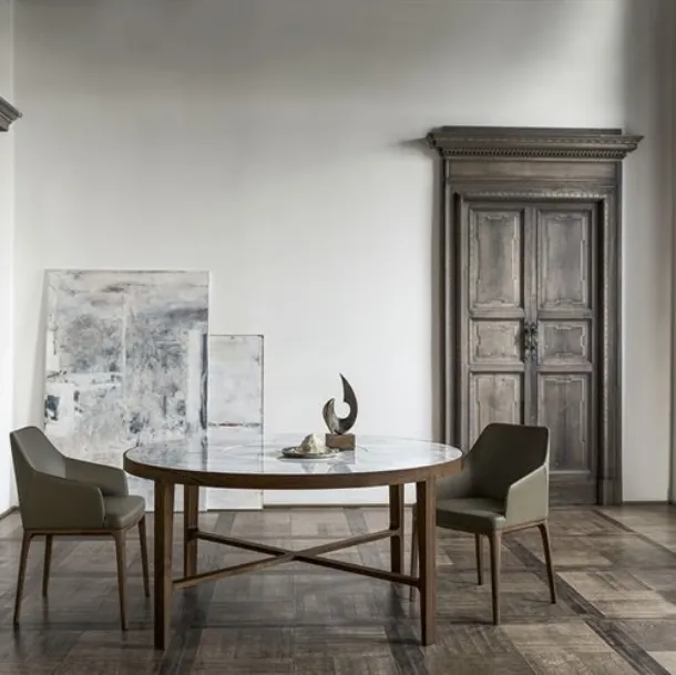 Round table with marble top and ash base Globe by Alivar