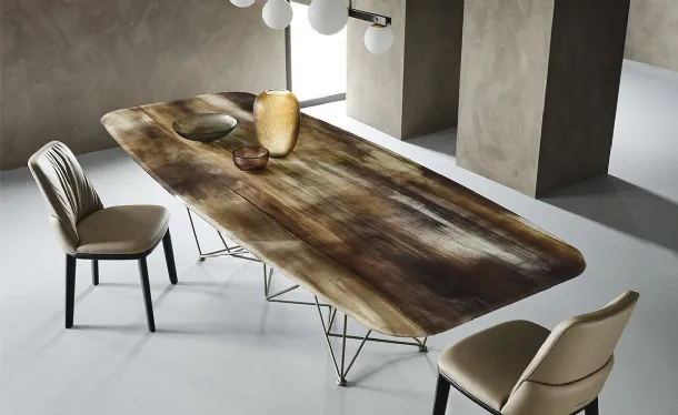 Table with crystal top featuring print and steel base Gordon Crystalart by Cattelan Italia