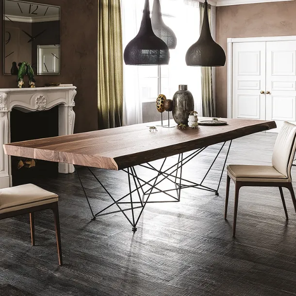 Table with solid walnut wood top with irregular edges Gordon Deep Wood by Cattelan Italia