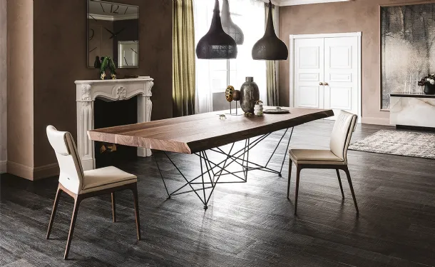 Table with solid walnut wood top with irregular edges Gordon Deep Wood by Cattelan Italia