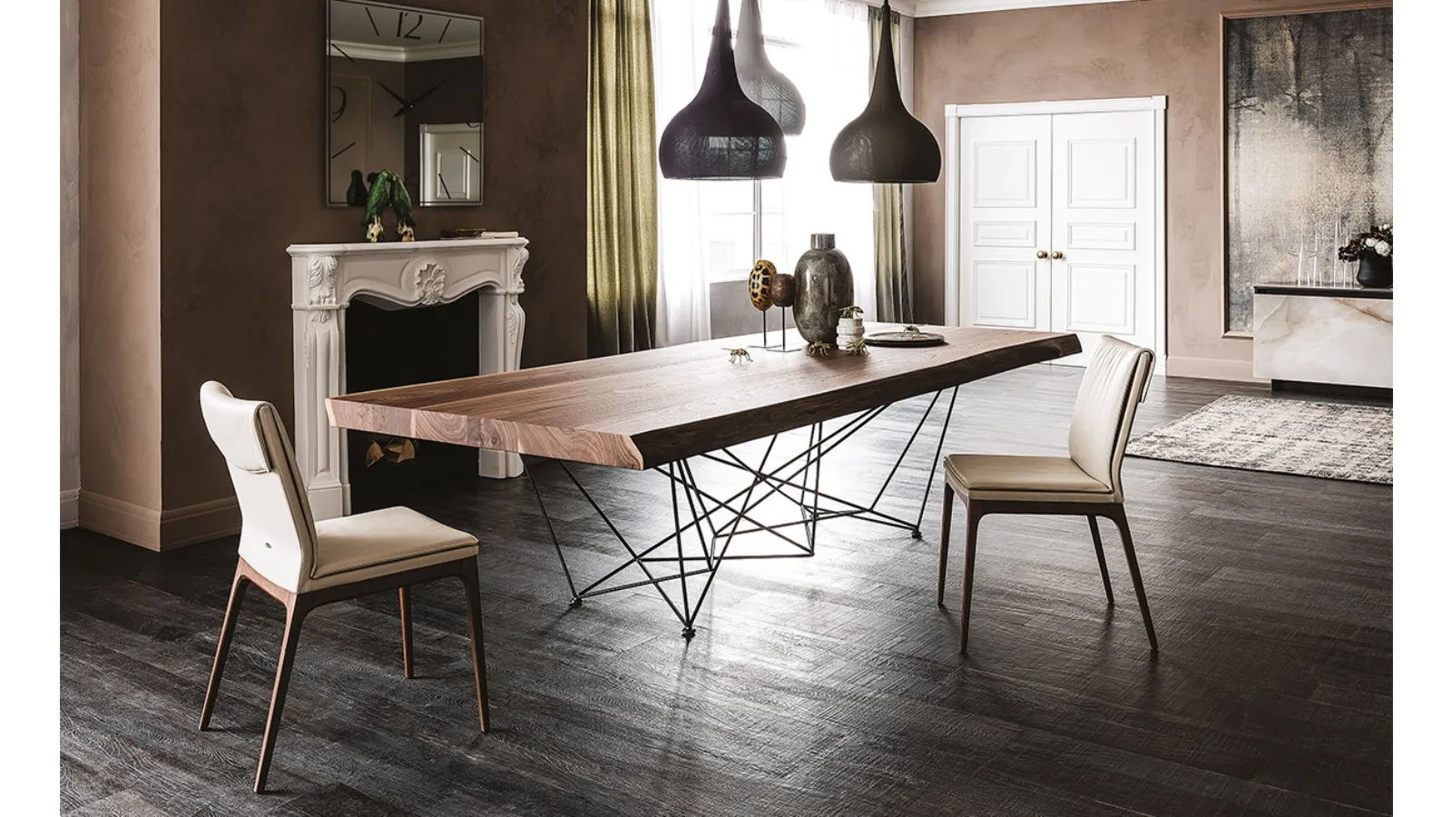 Table with solid walnut wood top with irregular edges Gordon Deep Wood by Cattelan Italia