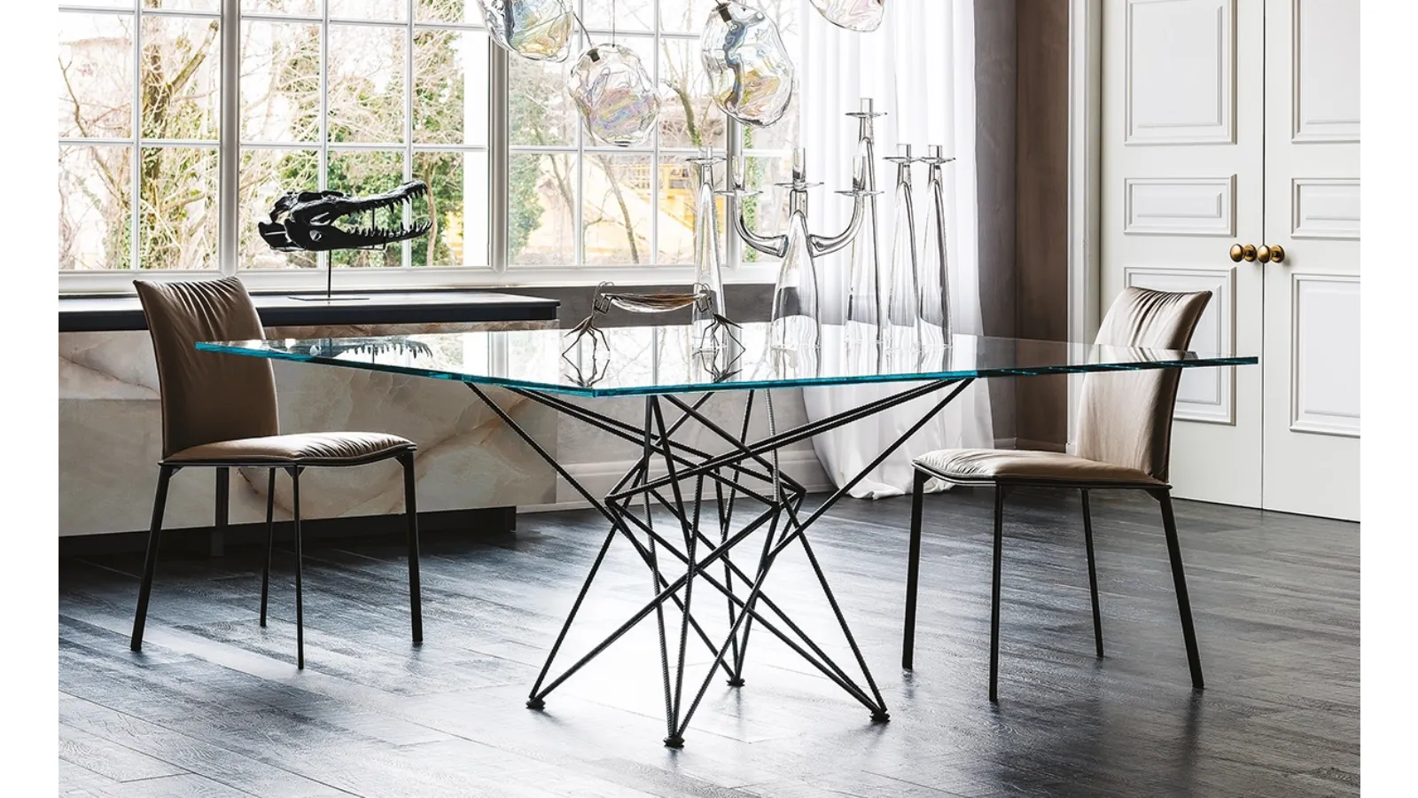 Table with steel base and beveled glass top Gordon by Cattelan Italia