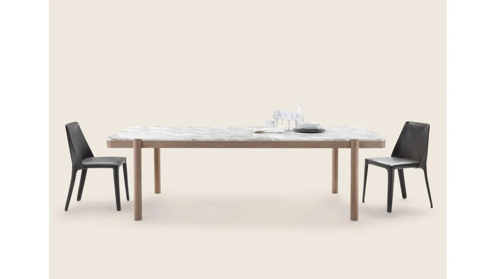 Rectangular Gustav table in Carrara white marble and solid wood by Flexform