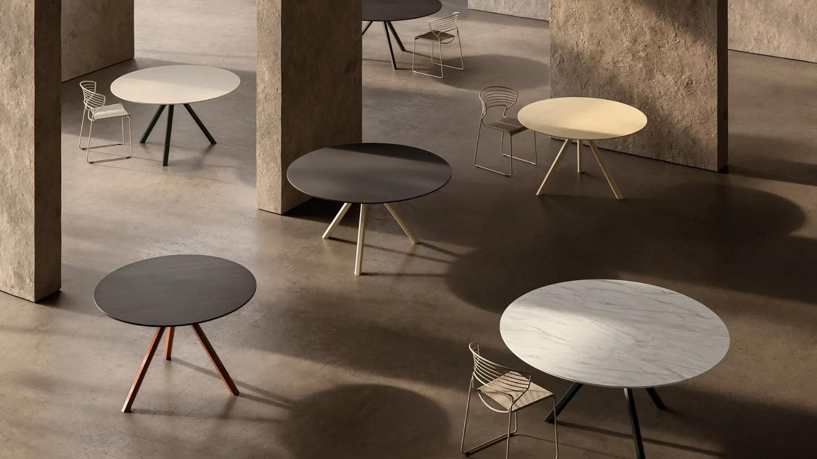 Round HEB table in wood, marble or cement by Desalto